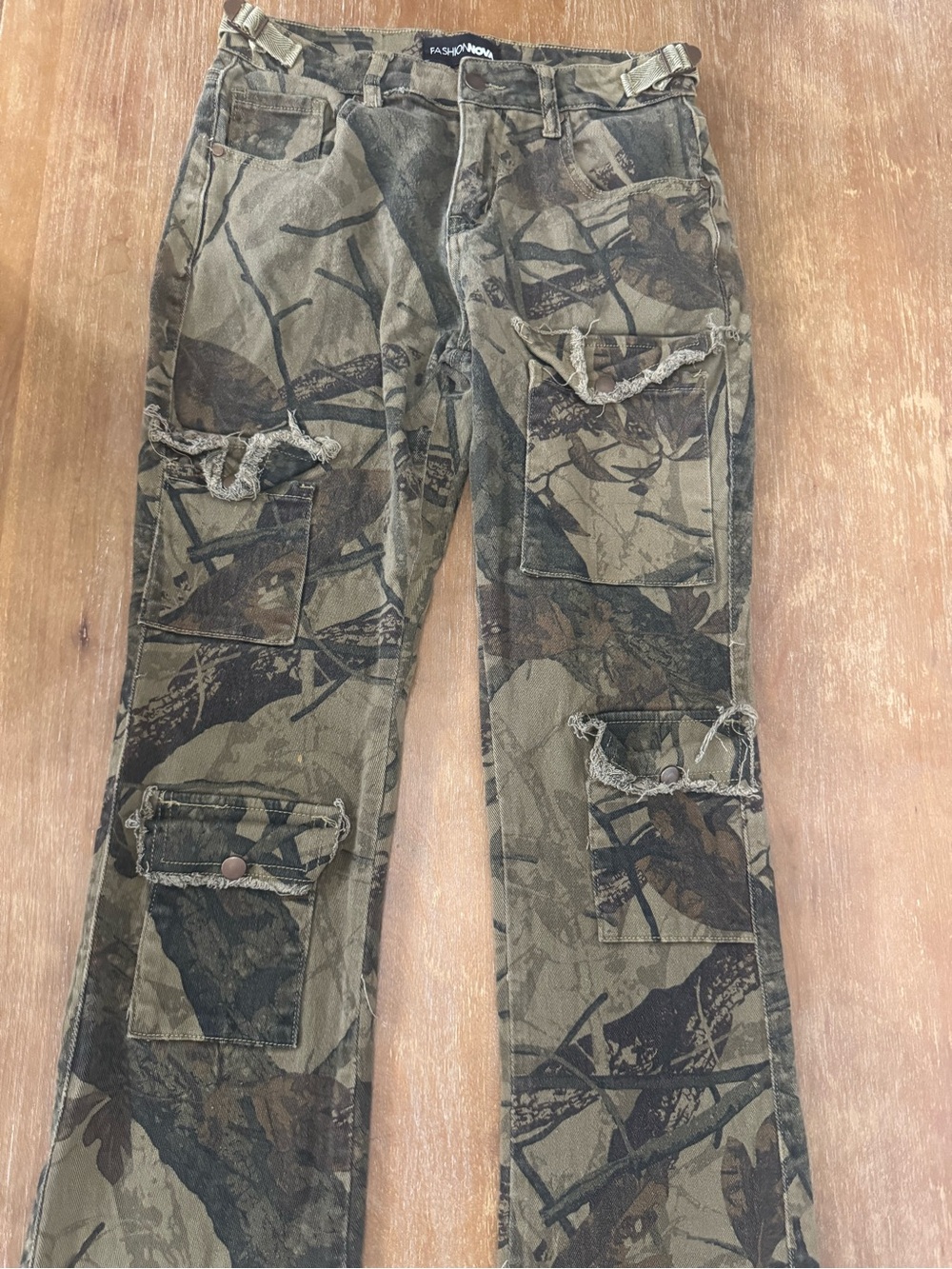 Fashion Nova Junior’s Camo Cargo Jeans - Olive/Brown